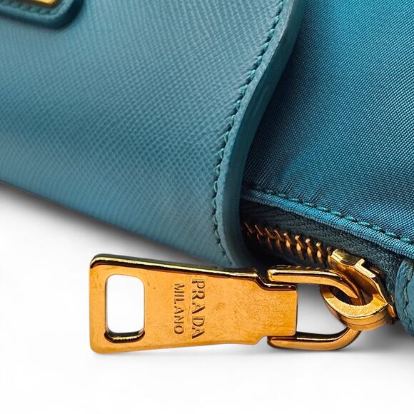 Prada Nylon and Leather Chain Shoulder Bag in Turquoise Blue - New $2250 - Picture 6 of 9